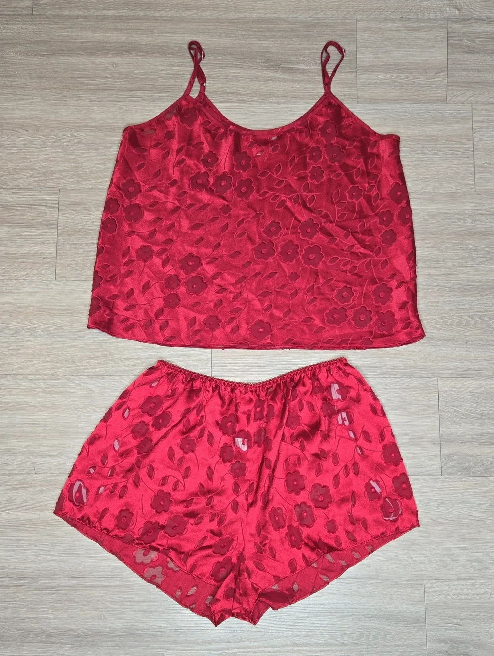 Cinema Etoile Vintage Chemise And Shorts Lingerie Set Maroon Medium